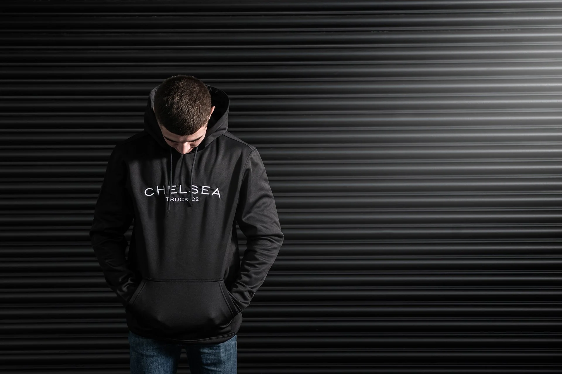 Chelsea Truck Co Hoodie - Black with White Embroidery - Image 10