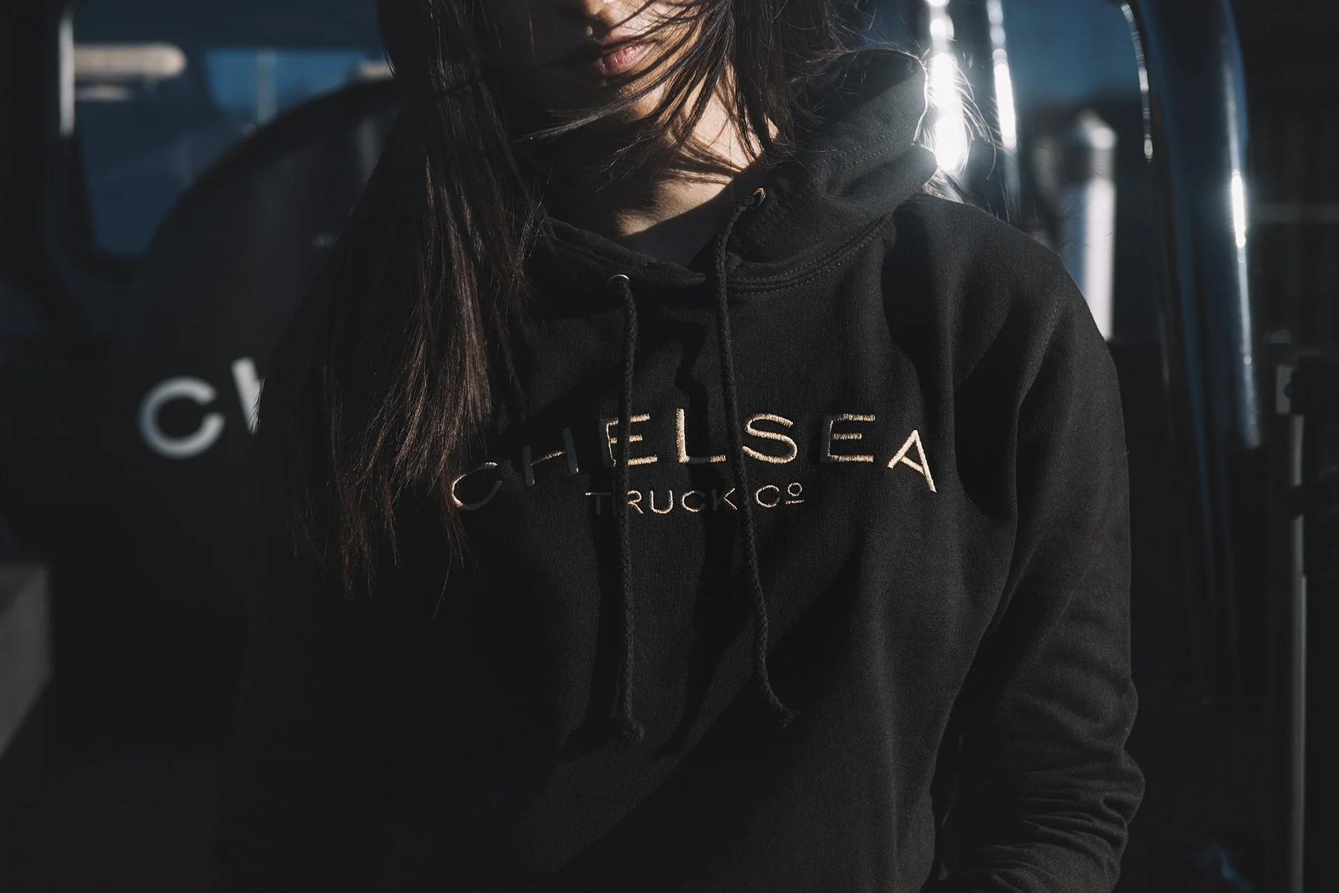 Chelsea Truck Co Hoodie - Black with Gold Embroidery - Image 4