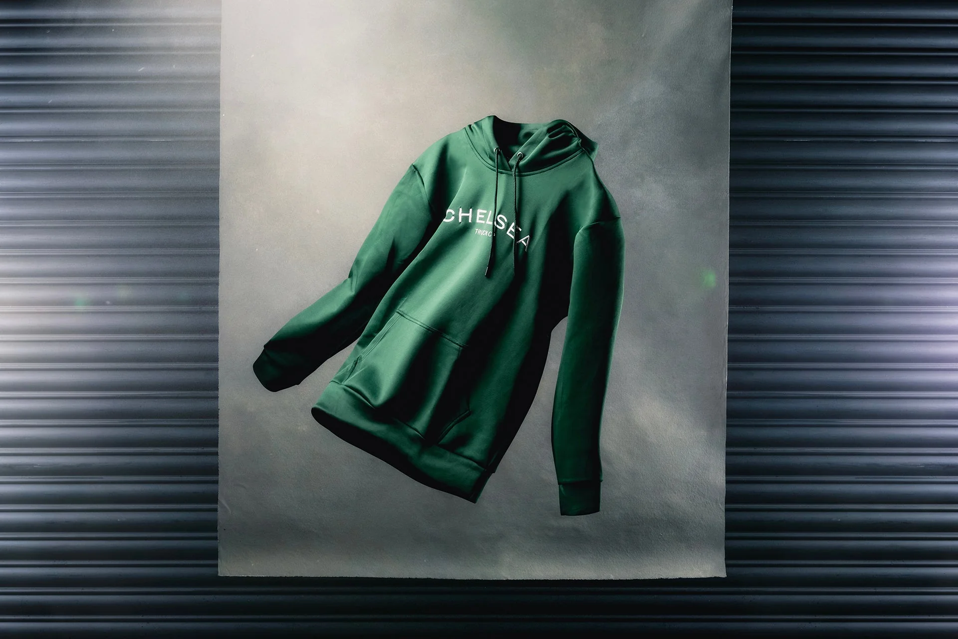 Chelsea Truck Co Hoodie - Green with White Embroidery - Image 4