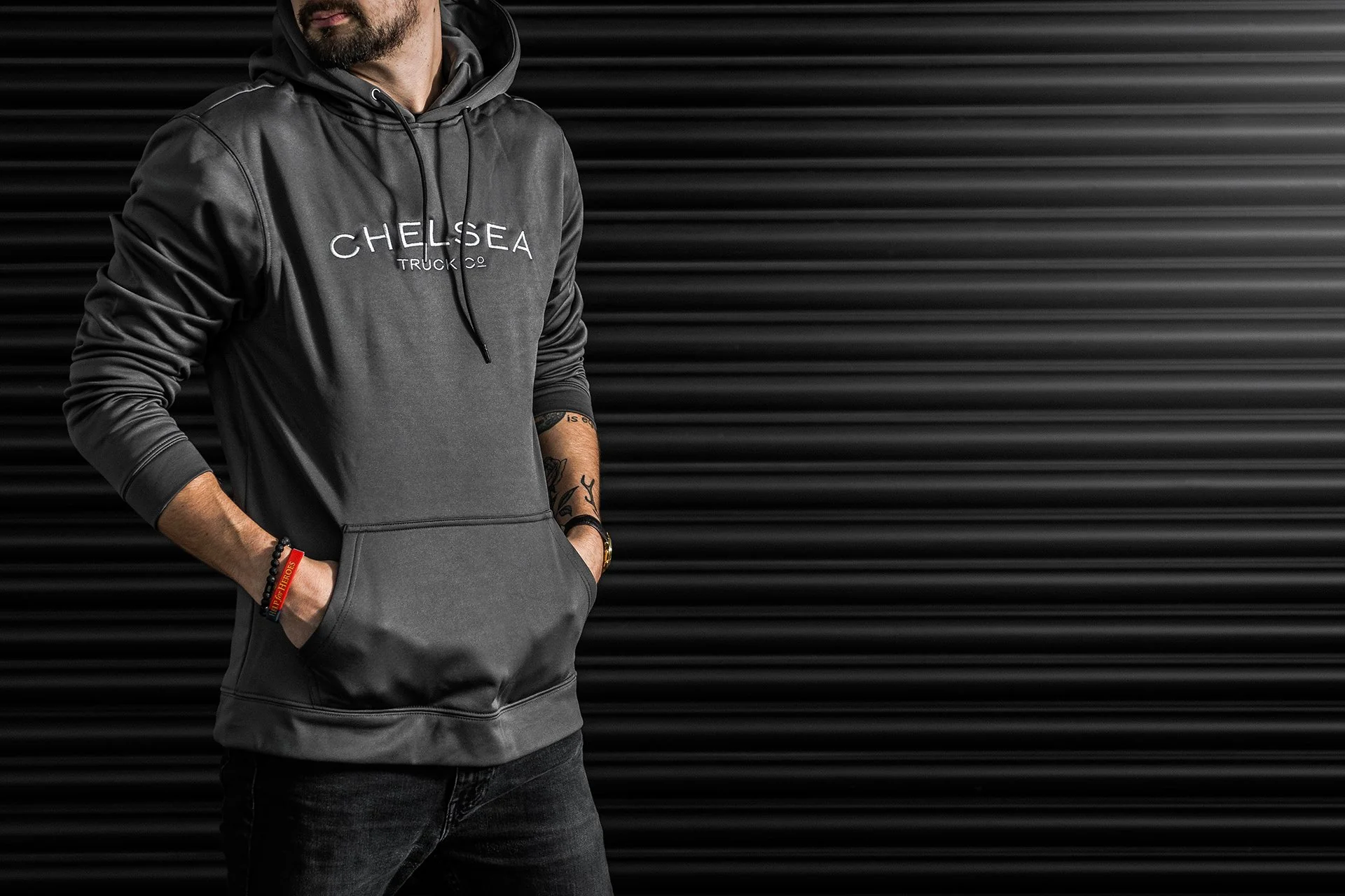 Grey with Silver Embroidery - Chelsea Truck Co Hoodie - Image 3