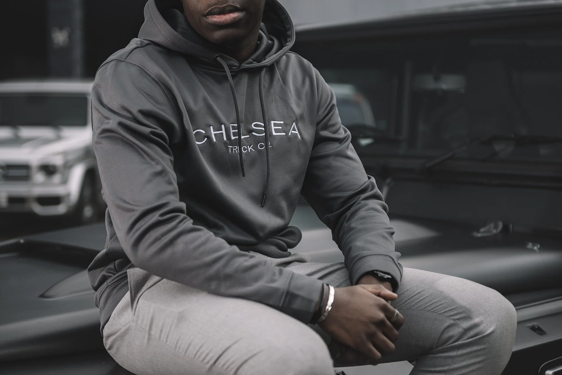 Grey with Silver Embroidery - Chelsea Truck Co Hoodie - Image 5