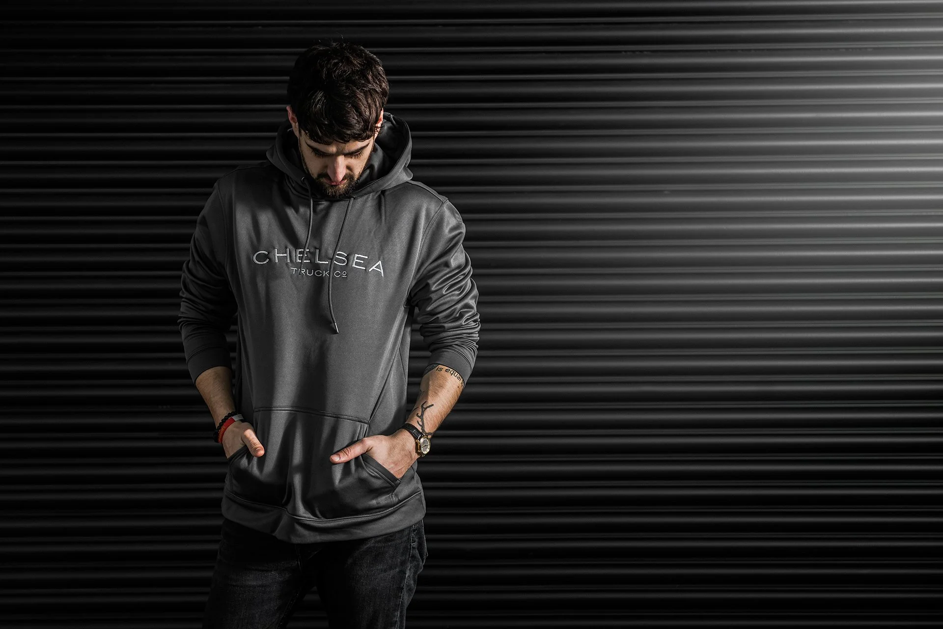 Grey with Silver Embroidery - Chelsea Truck Co Hoodie - Image 8