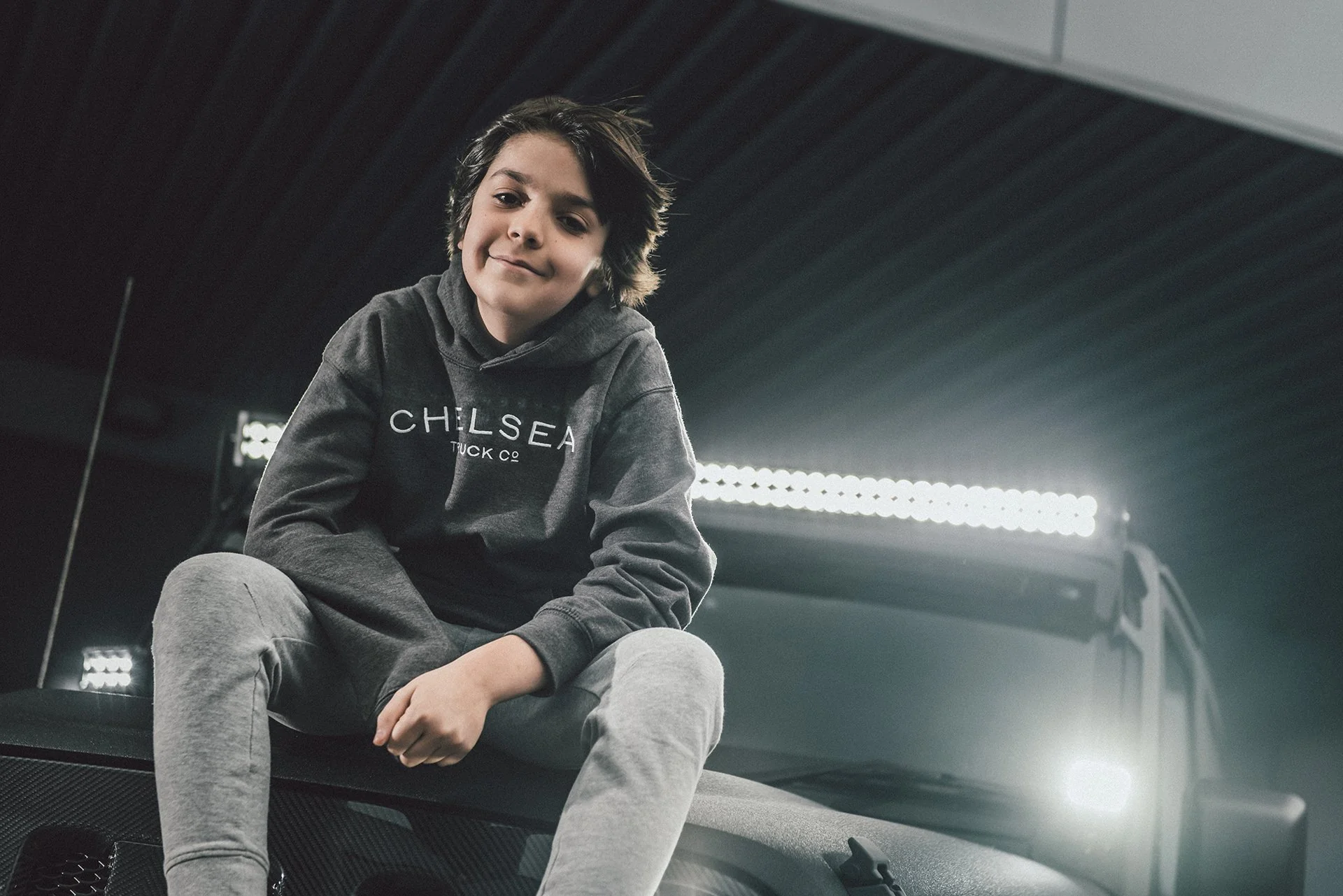 Chelsea Truck Co Kids Hoodie - Grey Marl with White Embroidery - Image 4