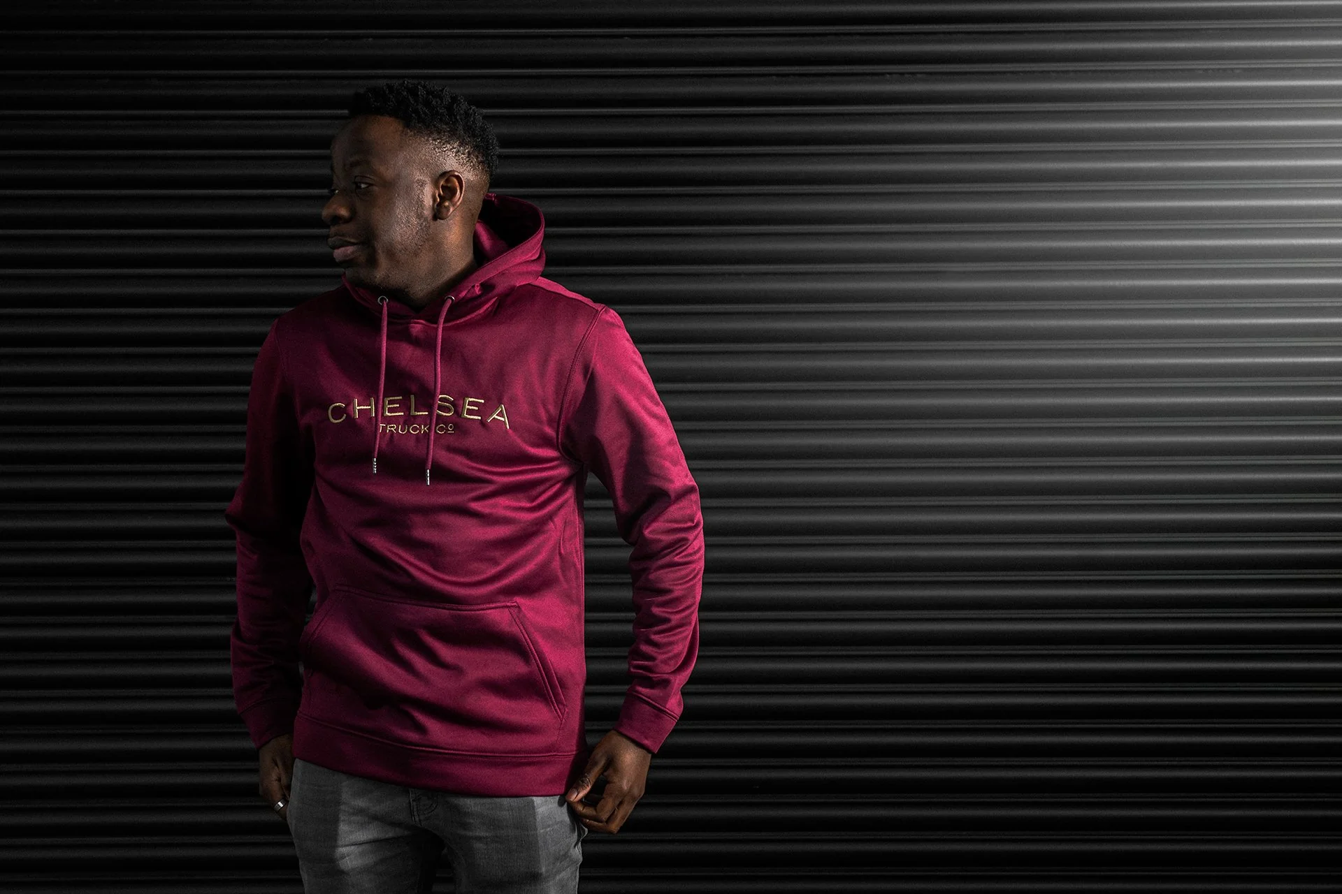 Chelsea Truck Co Hoodie - Red with Gold Embroidery - Image 4