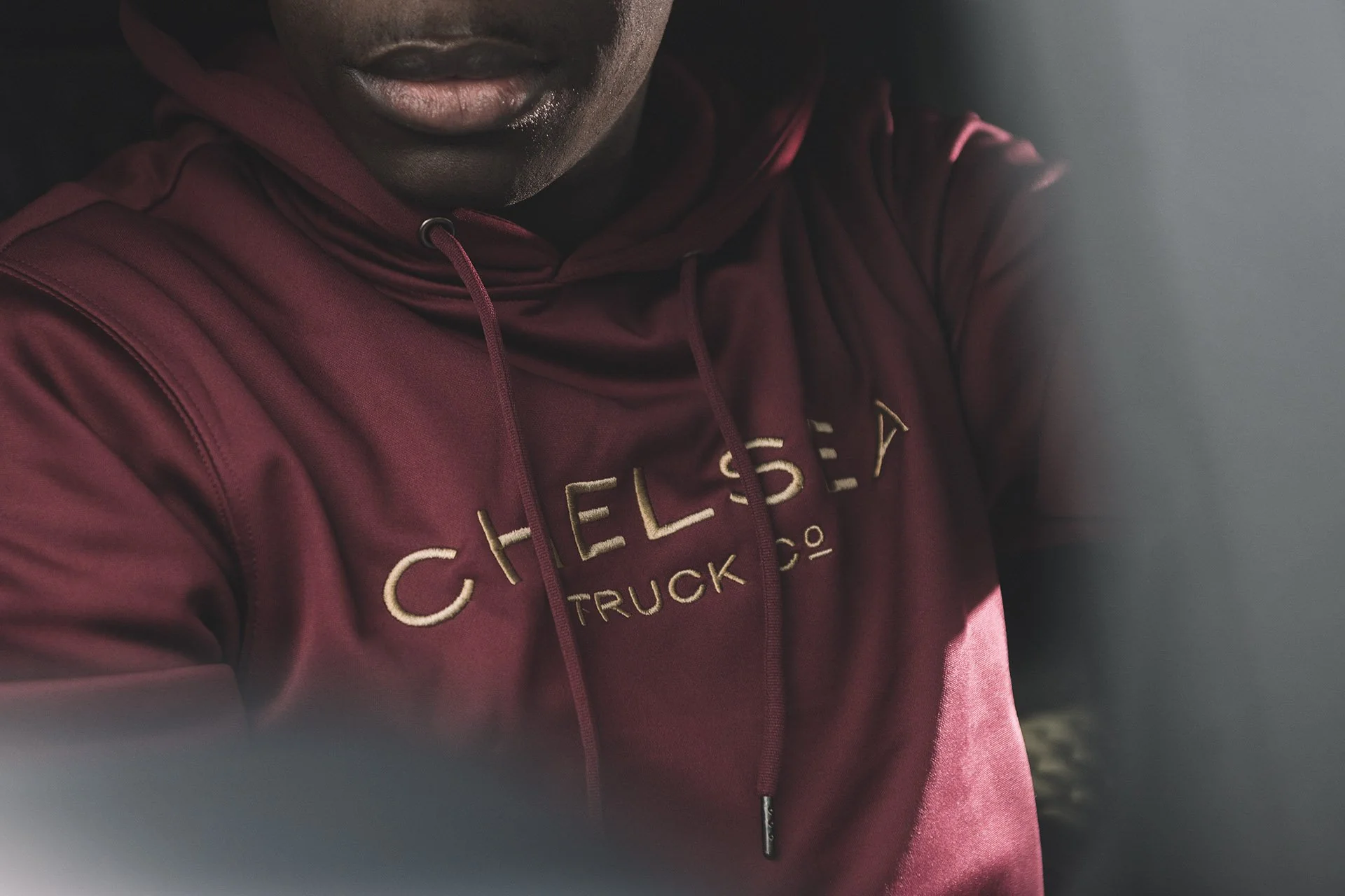 Chelsea Truck Co Hoodie - Red with Gold Embroidery - Image 5