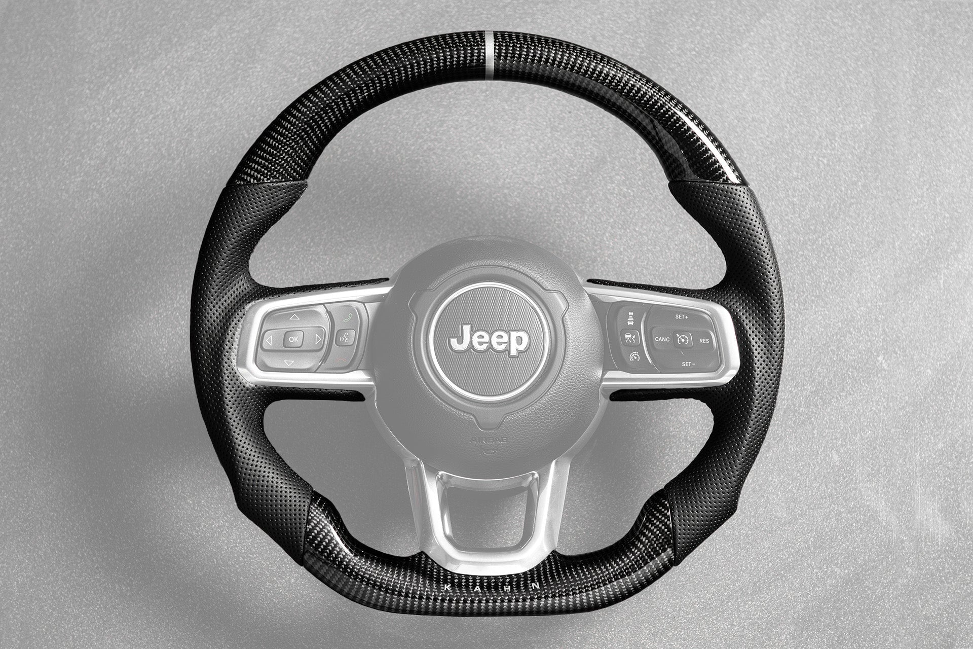 Jeep Wrangler JL (2018 Onwards) Carbon Sports Steering Wheel with Kahn Lettering - Image 2